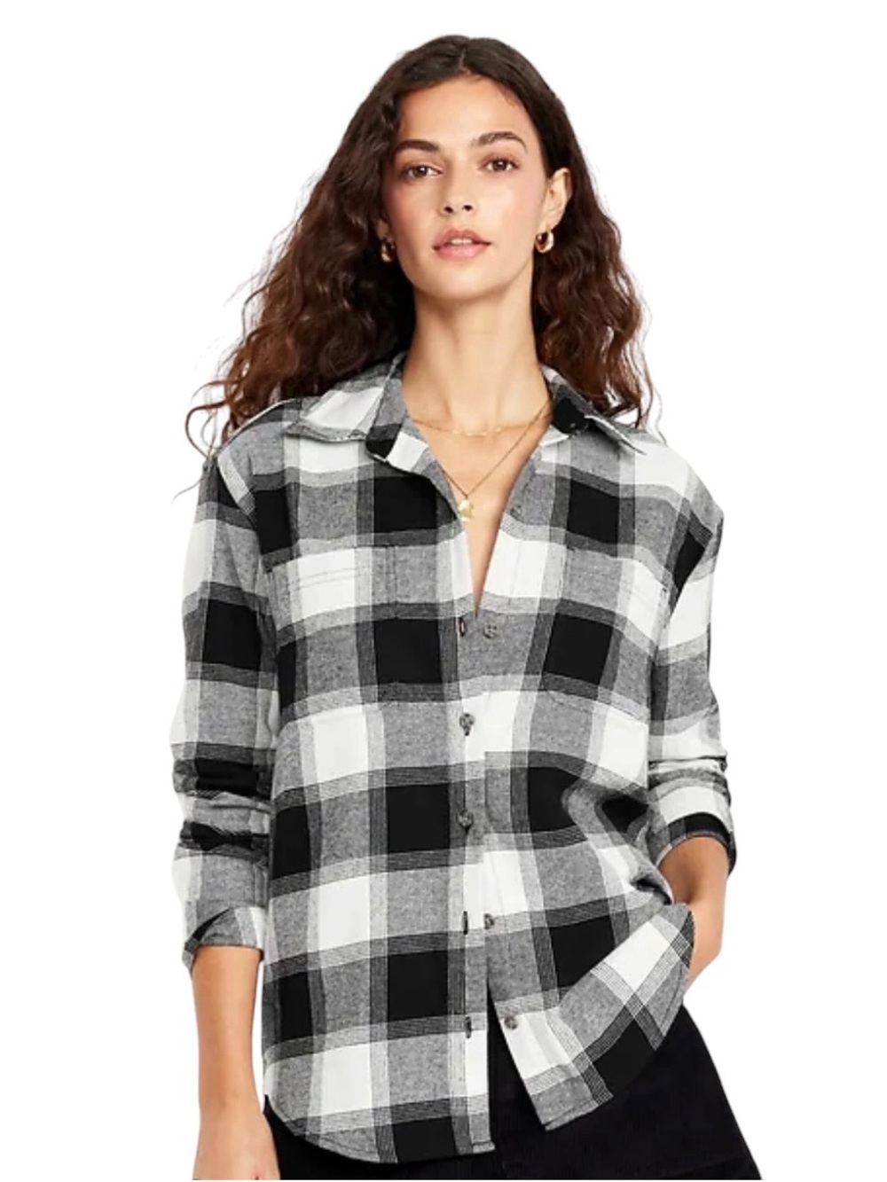 Old Navy Black & White Plaid Button-Down Shirt